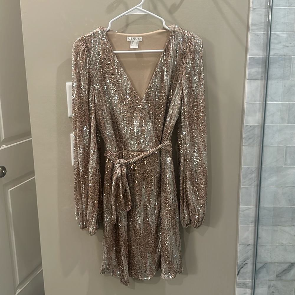 Venus XS Gold Sequin mini dress